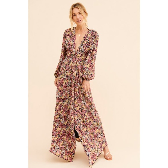 En Elly Anthropologie Drape Front Long Sleeve Maxi Dress - Picture 1 of 8
